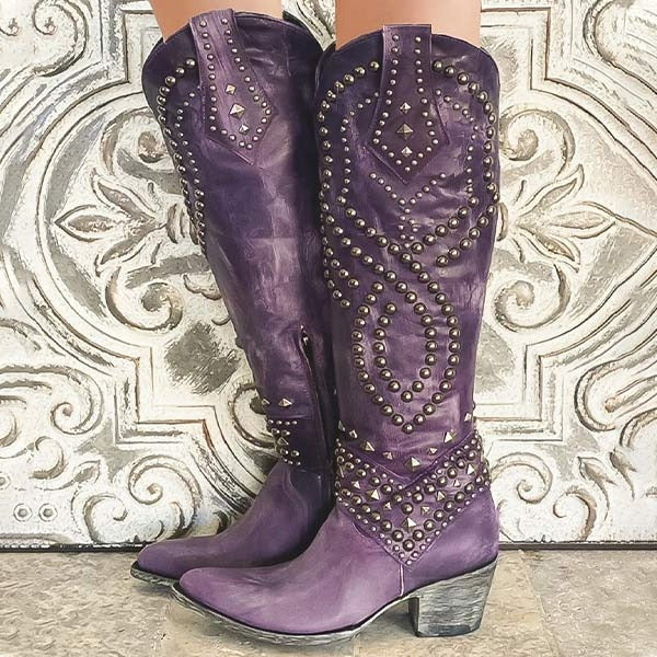 Zarvella - Women’s Studded Western Knee-High Boots