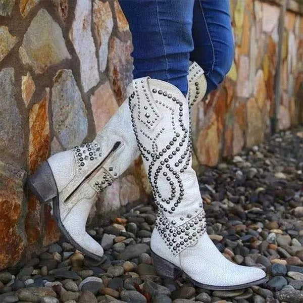 Zarvella - Women’s Studded Western Knee-High Boots