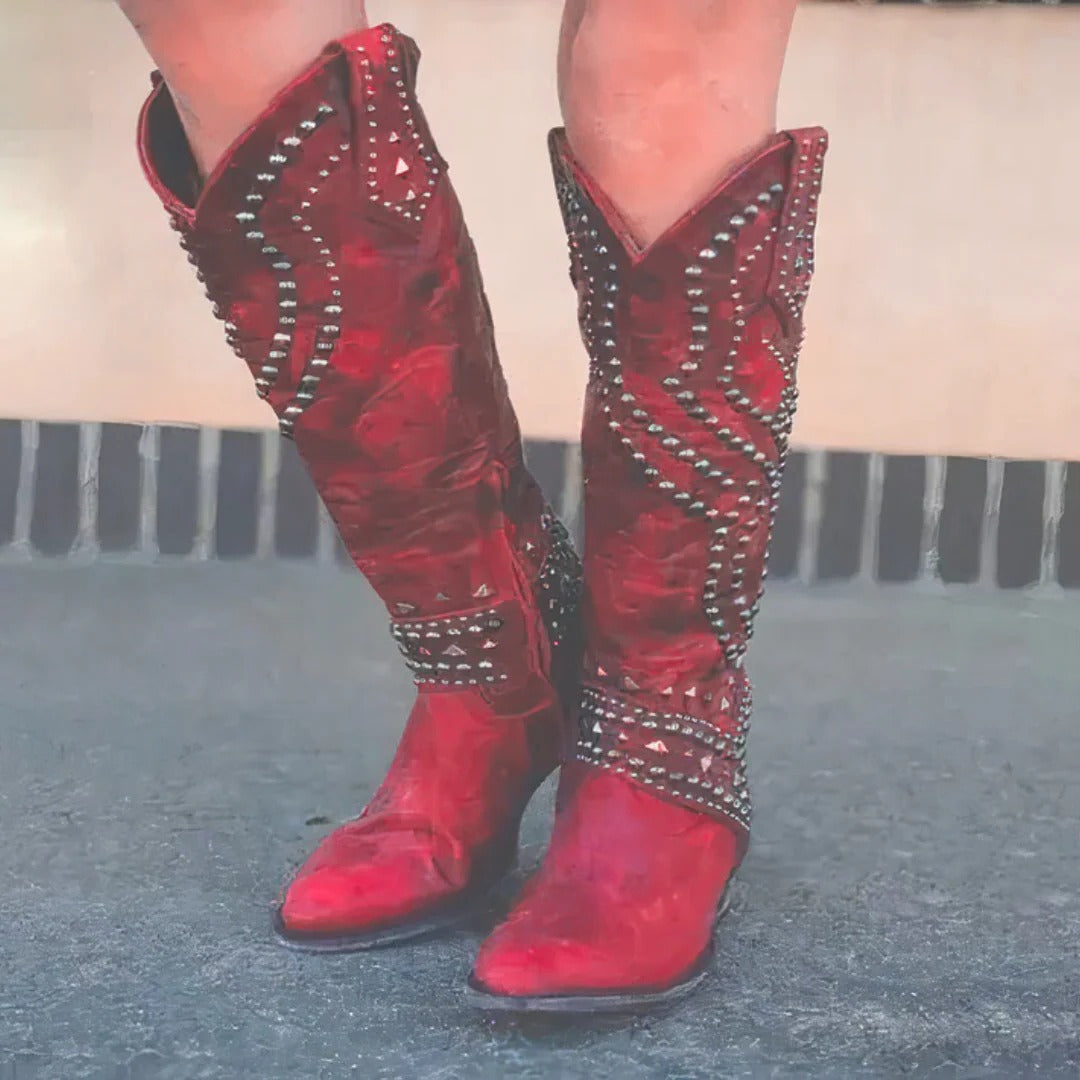 Zarvella - Women’s Studded Western Knee-High Boots