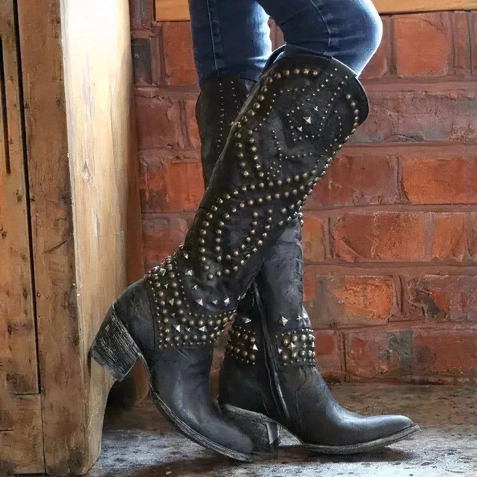 Zarvella - Women’s Studded Western Knee-High Boots