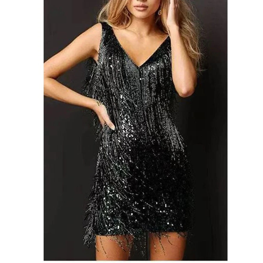 Seravelle | Sleeveless Fringe Cocktail Dress