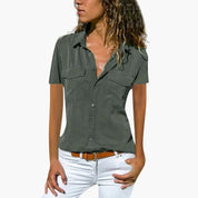 Aveline | Women’s Short Sleeve Button Down Summer Blouse