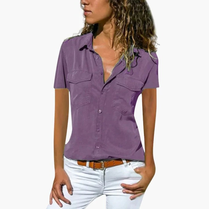 Aveline | Women’s Short Sleeve Button Down Summer Blouse