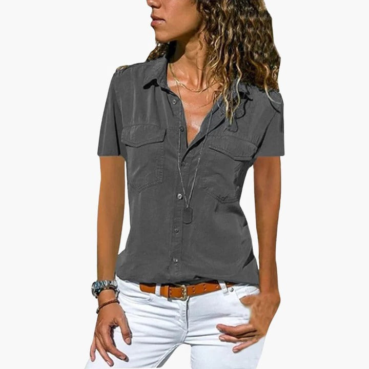 Aveline | Women’s Short Sleeve Button Down Summer Blouse