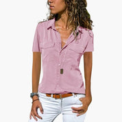 Aveline | Women’s Short Sleeve Button Down Summer Blouse
