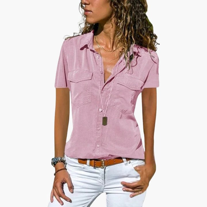 Aveline | Women’s Short Sleeve Button Down Summer Blouse