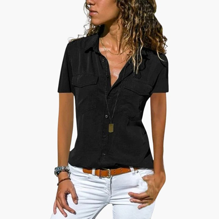 Aveline | Women’s Short Sleeve Button Down Summer Blouse