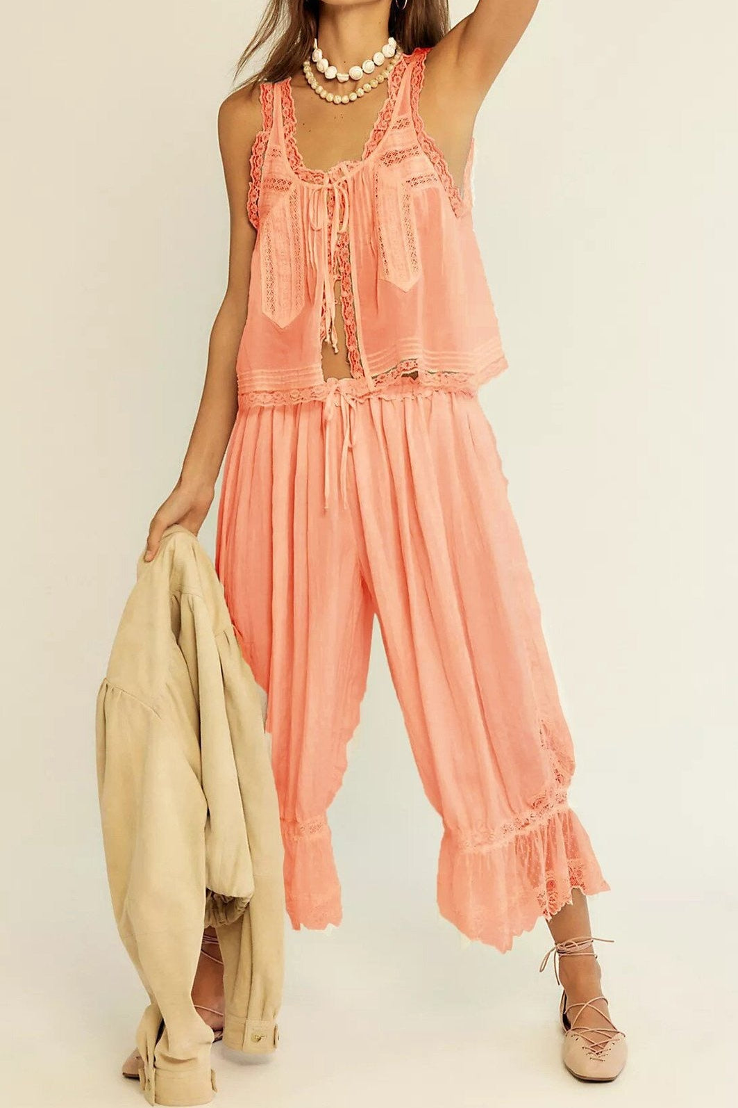 Aveline - Women’s Lace Trim Cotton Set