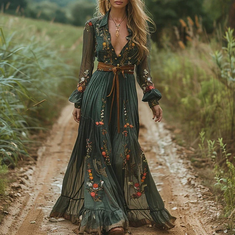 Eloria | Bohemian Embroidered Maxi Dress