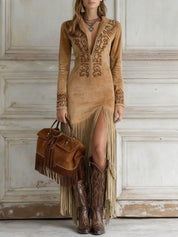 Zeravia - Women’s Embroidered Suede Tassel Jacket