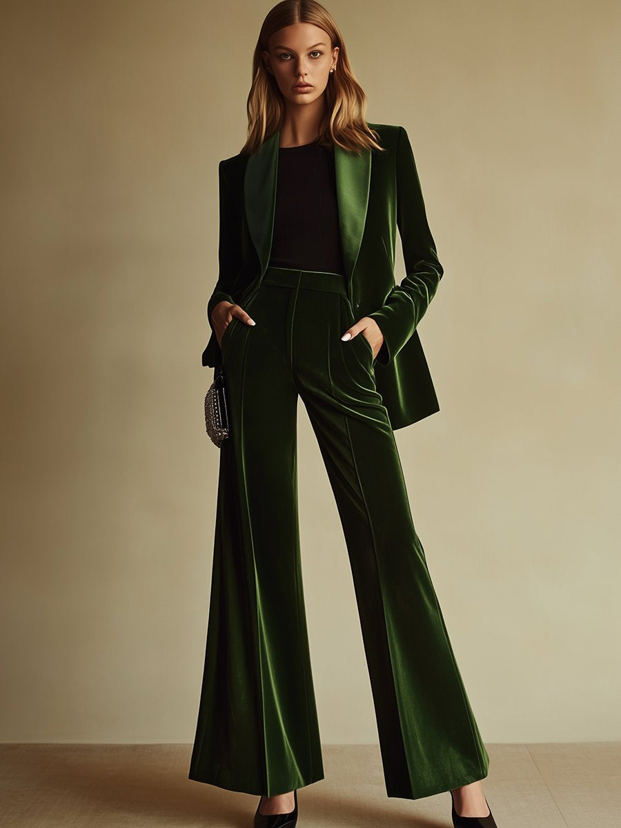 Velmora | Velvet Blazer & Wide-Leg Pants Set