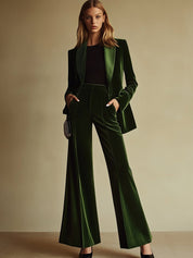 Velmora | Velvet Blazer & Wide-Leg Pants Set