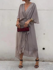 Josephine | Elegant Soft V-Neck Silk Dress for Women