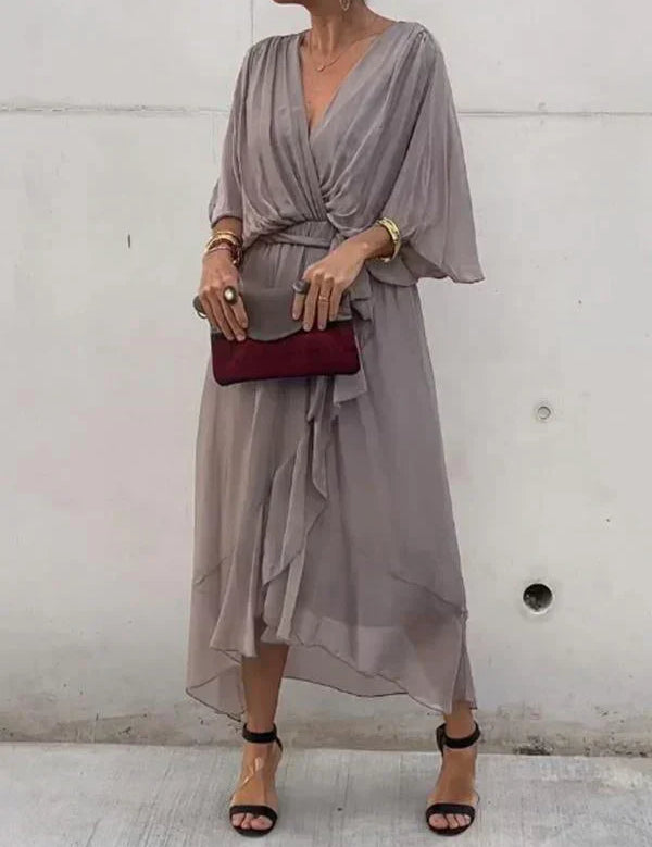 Josephine | Elegant Soft V-Neck Silk Dress for Women