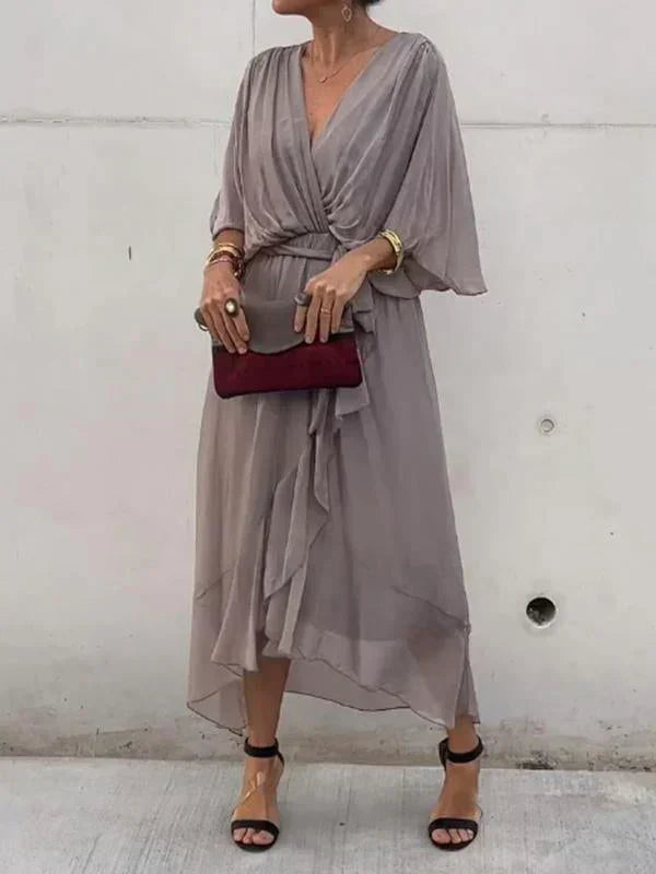 Josephine | Elegant Soft V-Neck Silk Dress for Women