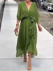 Josephine | Elegant Soft V-Neck Silk Dress for Women