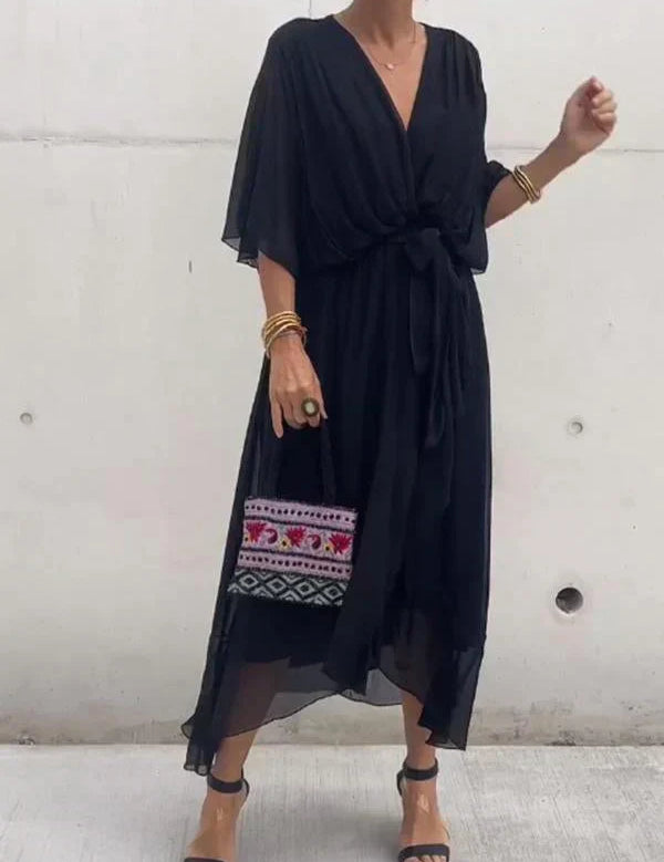 Josephine | Elegant Soft V-Neck Silk Dress for Women