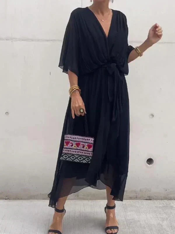 Josephine | Elegant Soft V-Neck Silk Dress for Women
