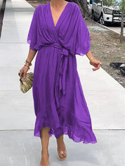 Josephine | Elegant Soft V-Neck Silk Dress for Women