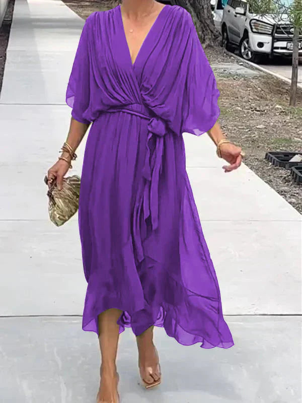Josephine | Elegant Soft V-Neck Silk Dress for Women