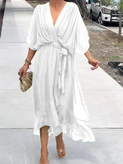 Josephine | Elegant Soft V-Neck Silk Dress for Women