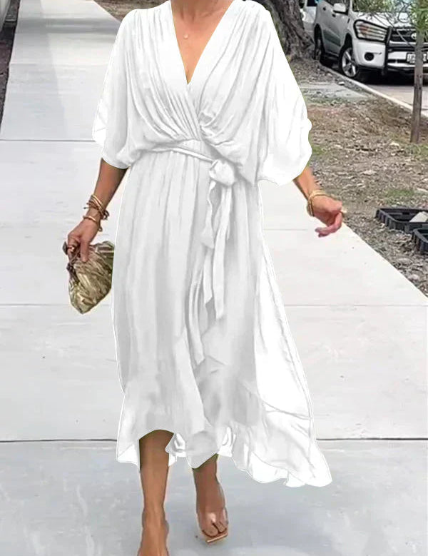 Josephine | Elegant Soft V-Neck Silk Dress for Women