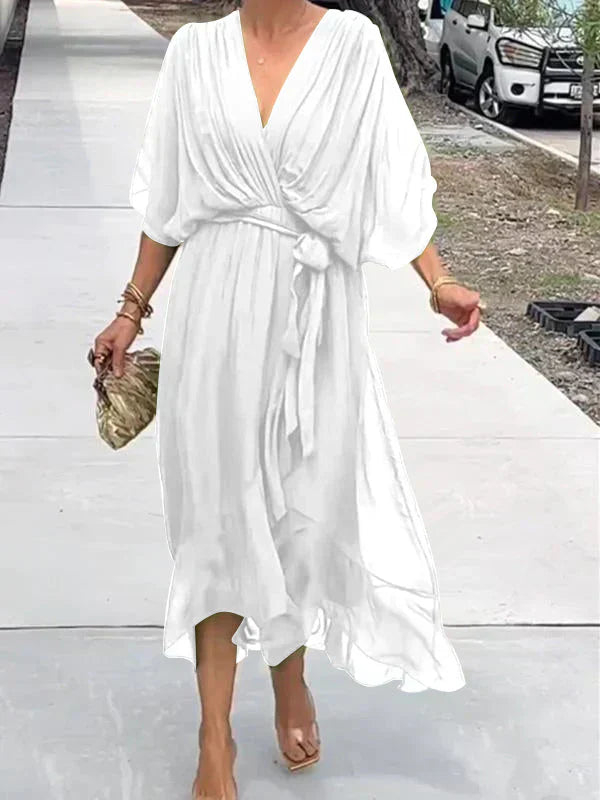 Josephine | Elegant Soft V-Neck Silk Dress for Women