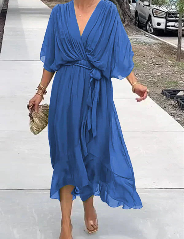 Josephine | Elegant Soft V-Neck Silk Dress for Women