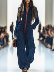Rosvera | Vintage Red Denim Jumpsuit