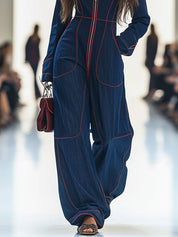 Rosvera | Vintage Red Denim Jumpsuit
