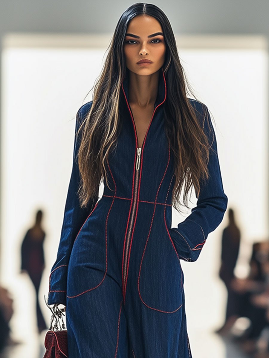 Rosvera | Vintage Red Denim Jumpsuit