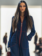 Rosvera | Vintage Red Denim Jumpsuit