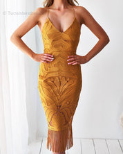 Khaleesi Dress - Mustard - Lace Dress With Fringe