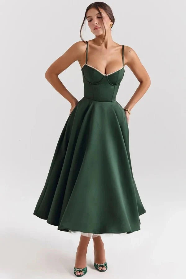 Ayet | Women’s Satin Bodice Tulle Midi Dress