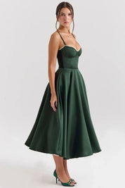 Ayet | Women’s Satin Bodice Tulle Midi Dress