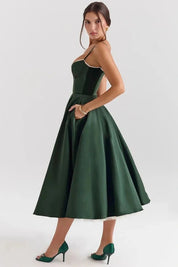 Ayet | Women’s Satin Bodice Tulle Midi Dress