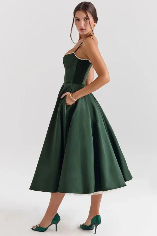 Ayet | Women’s Satin Bodice Tulle Midi Dress