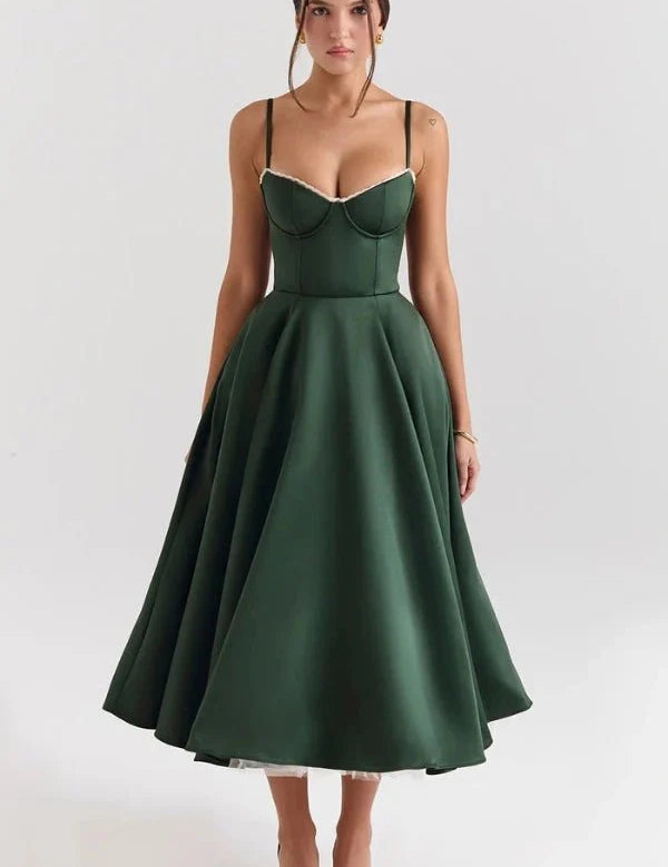 Ayet | Women’s Satin Bodice Tulle Midi Dress