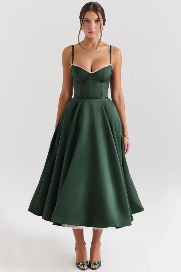 Ayet | Women’s Satin Bodice Tulle Midi Dress
