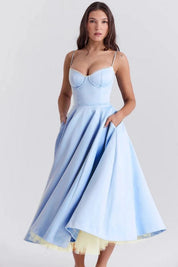 Ayet | Women’s Satin Bodice Tulle Midi Dress