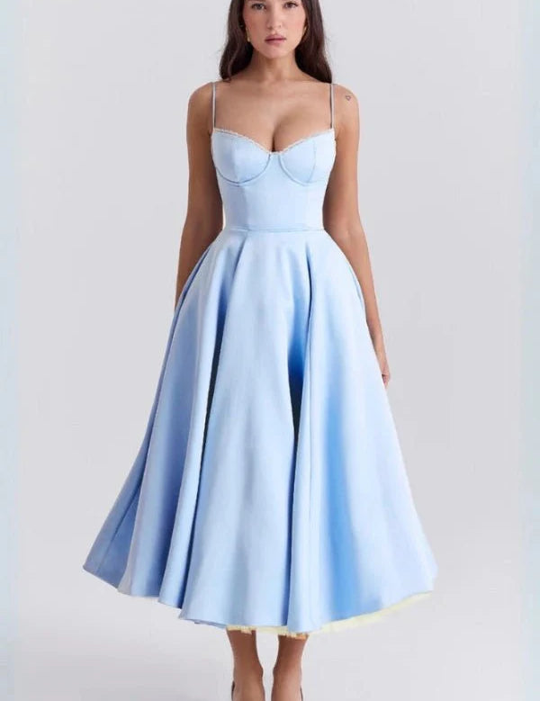 Ayet | Women’s Satin Bodice Tulle Midi Dress