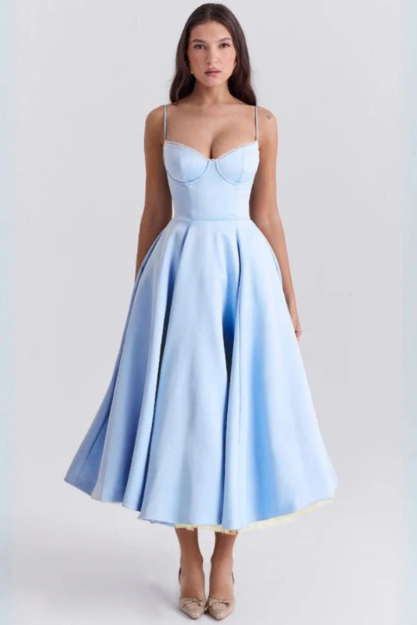 Ayet | Women’s Satin Bodice Tulle Midi Dress
