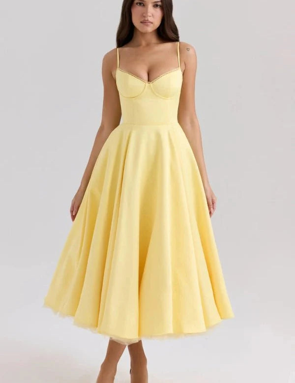 Ayet | Women’s Satin Bodice Tulle Midi Dress