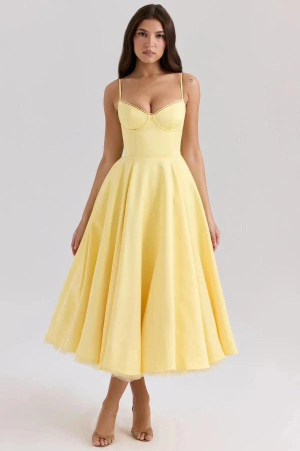Ayet | Women’s Satin Bodice Tulle Midi Dress