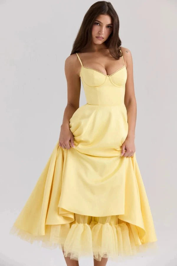 Ayet | Women’s Satin Bodice Tulle Midi Dress