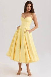 Ayet | Women’s Satin Bodice Tulle Midi Dress