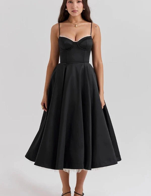 Ayet | Women’s Satin Bodice Tulle Midi Dress