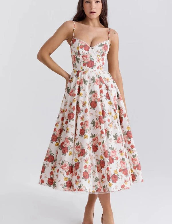 Ayet | Women’s Satin Bodice Tulle Midi Dress