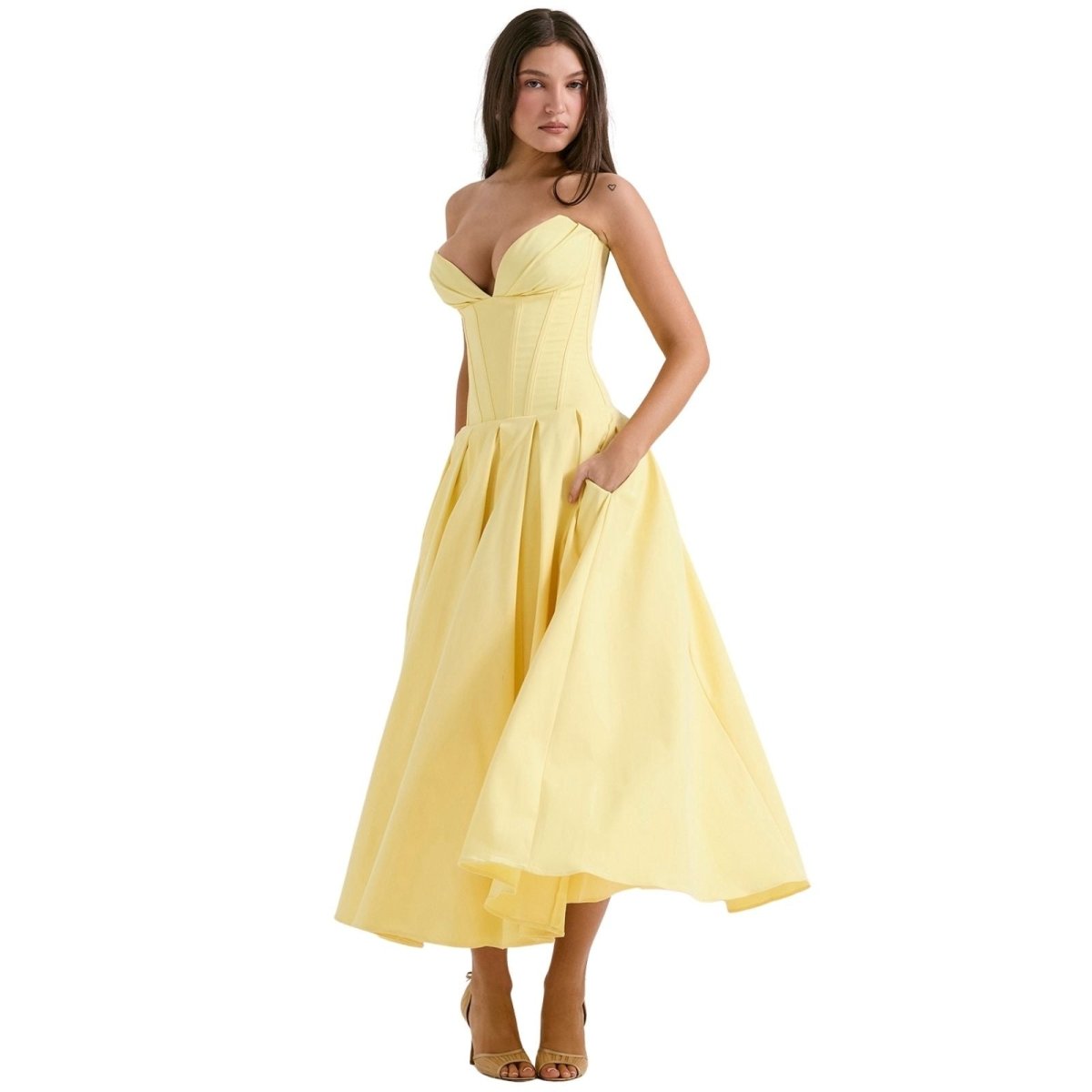 Laarni | Women’s Boned Bodice Full Skirt Midi Dress
