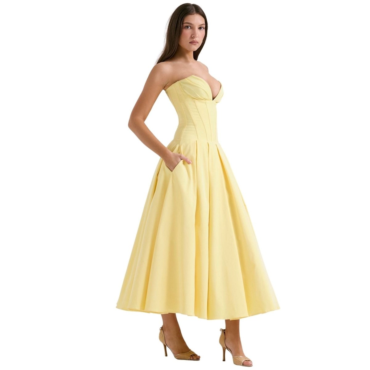 Laarni | Women’s Boned Bodice Full Skirt Midi Dress